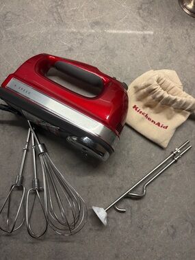 KitchenAid Metallic Red 9-Speed Hand Mixer with Whisks, Beaters & Dough Hooks